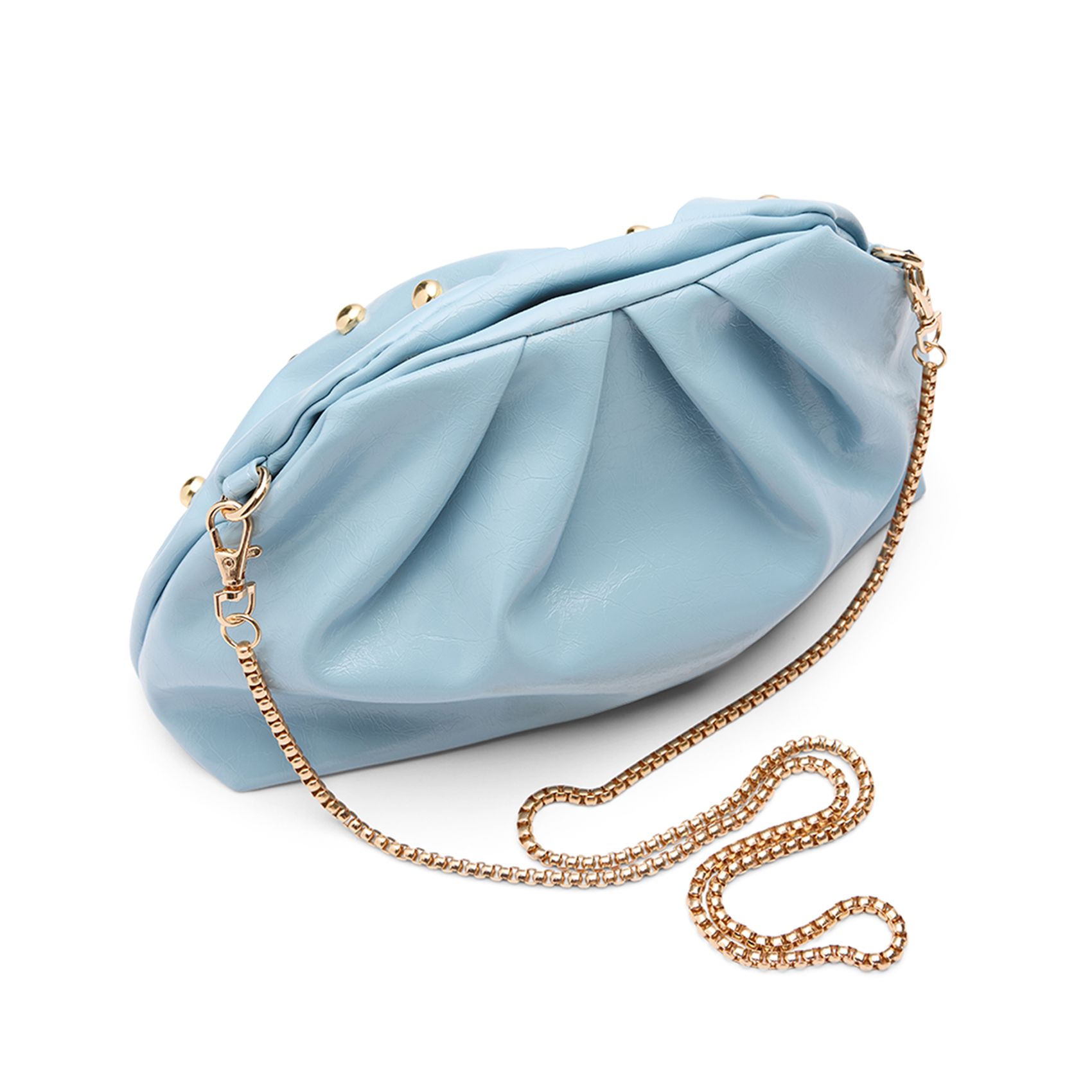 Lichtblauwe clutch met gouden studs