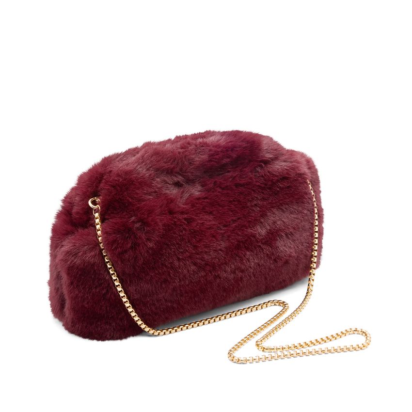 Bordeauxrote Clutch aus Kunstfell