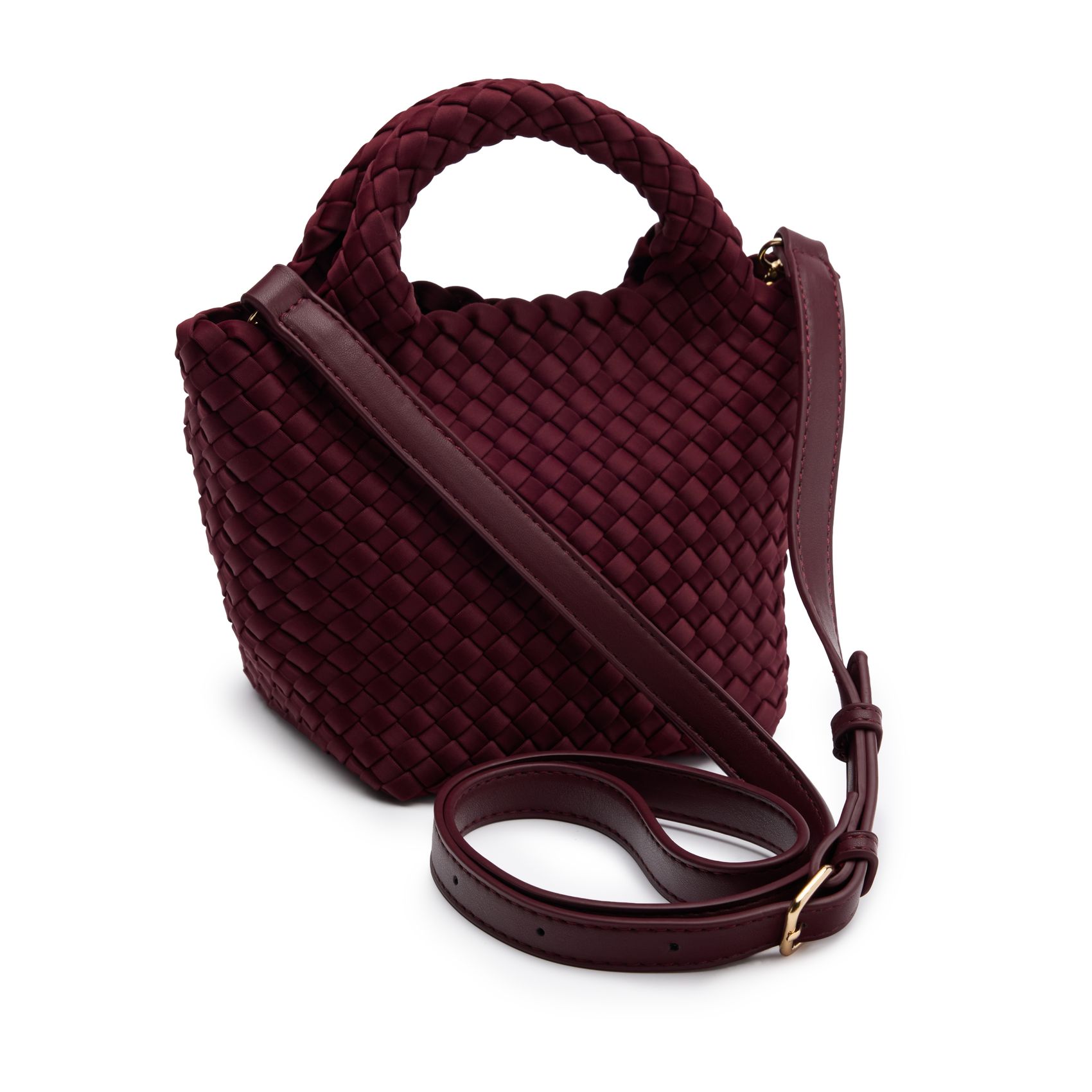 Bordeauxrote Mini-Handtasche in Flecht-Optik
