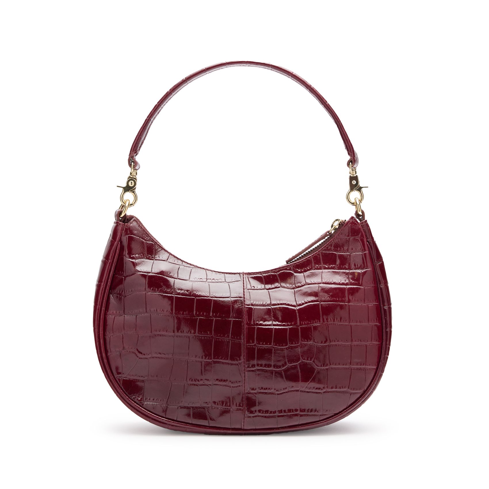 Bordeauxrote Leder-Schultertasche mit Krokomuster