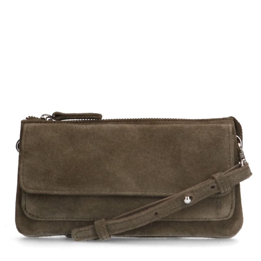 Kaki Veloursleder-Clutch