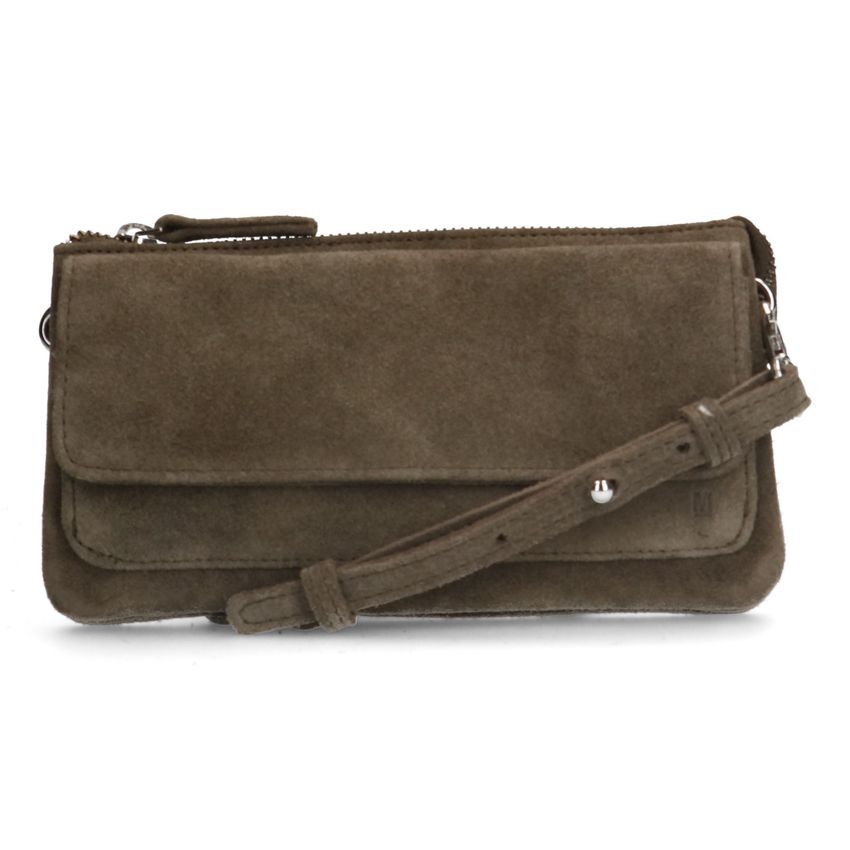 Kaki Veloursleder-Clutch