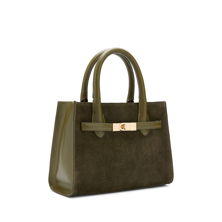 Olijfgroene suède handtas