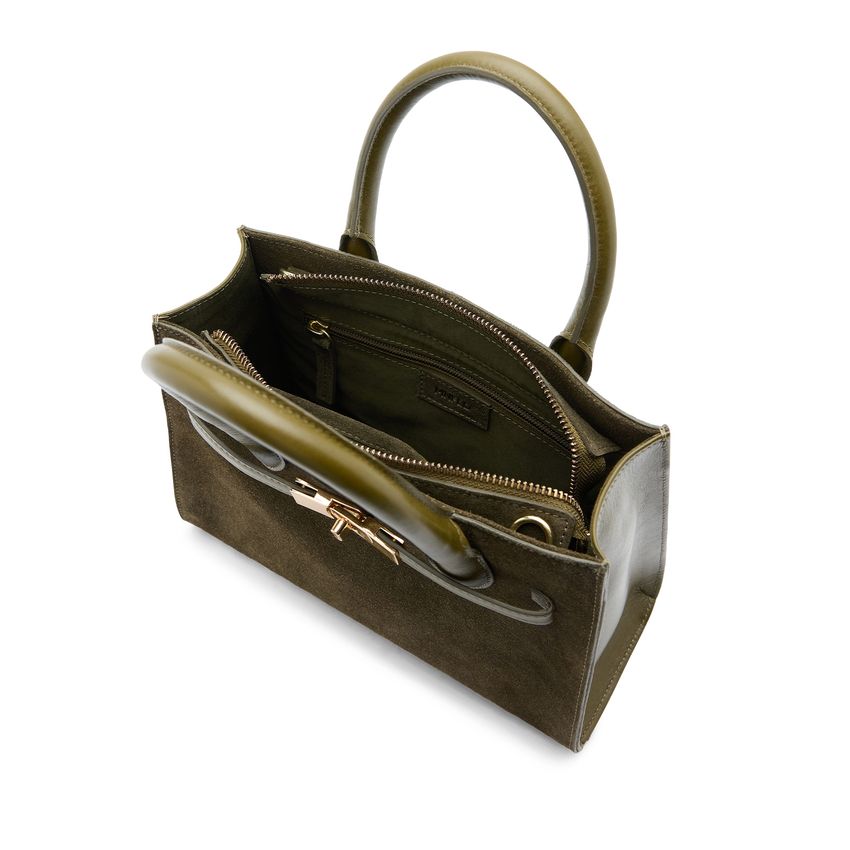 Olijfgroene suède handtas