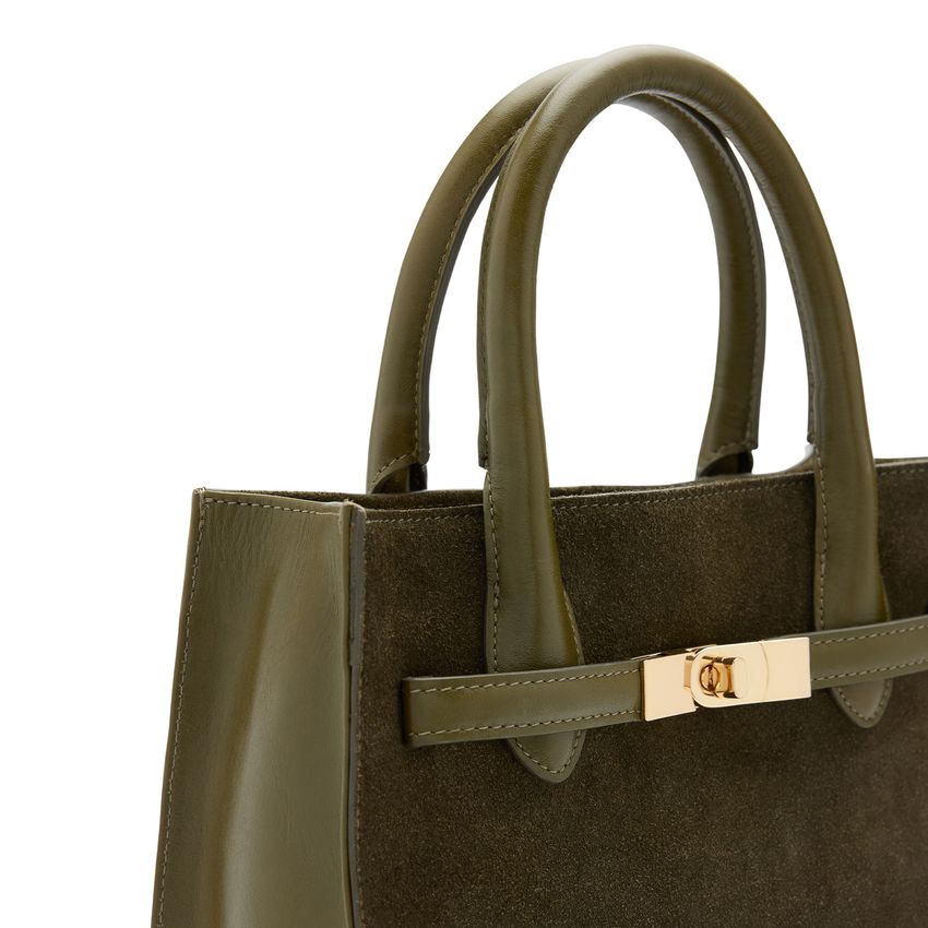 Olivgrüne Veloursleder-Handtasche