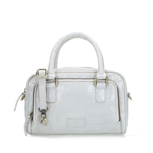 Weiße Lackleder-Handtasche mit Krokomuster