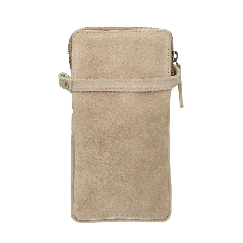 Beigefarbene Handytasche aus Veloursleder