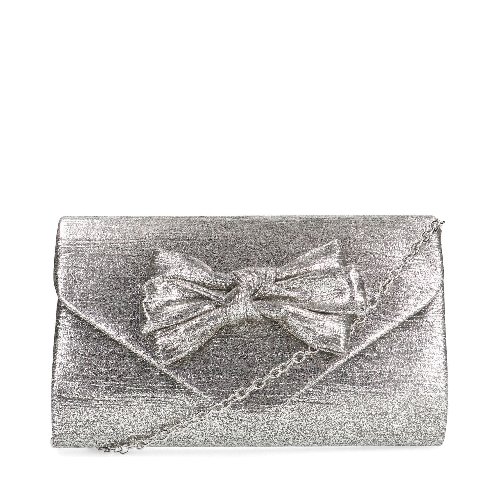 Silberfarbene Clutch mit Schleife