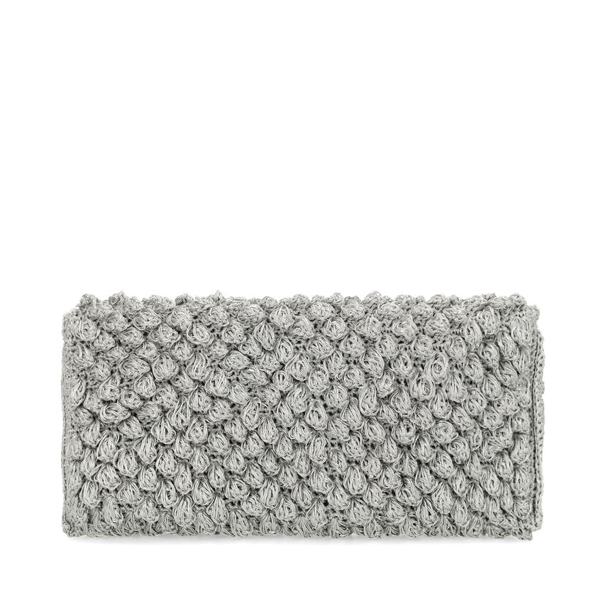Zilveren clutch met gebreide details
