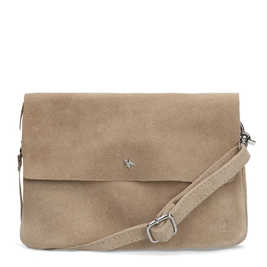 Beigefarbene Veloursleder-Clutch