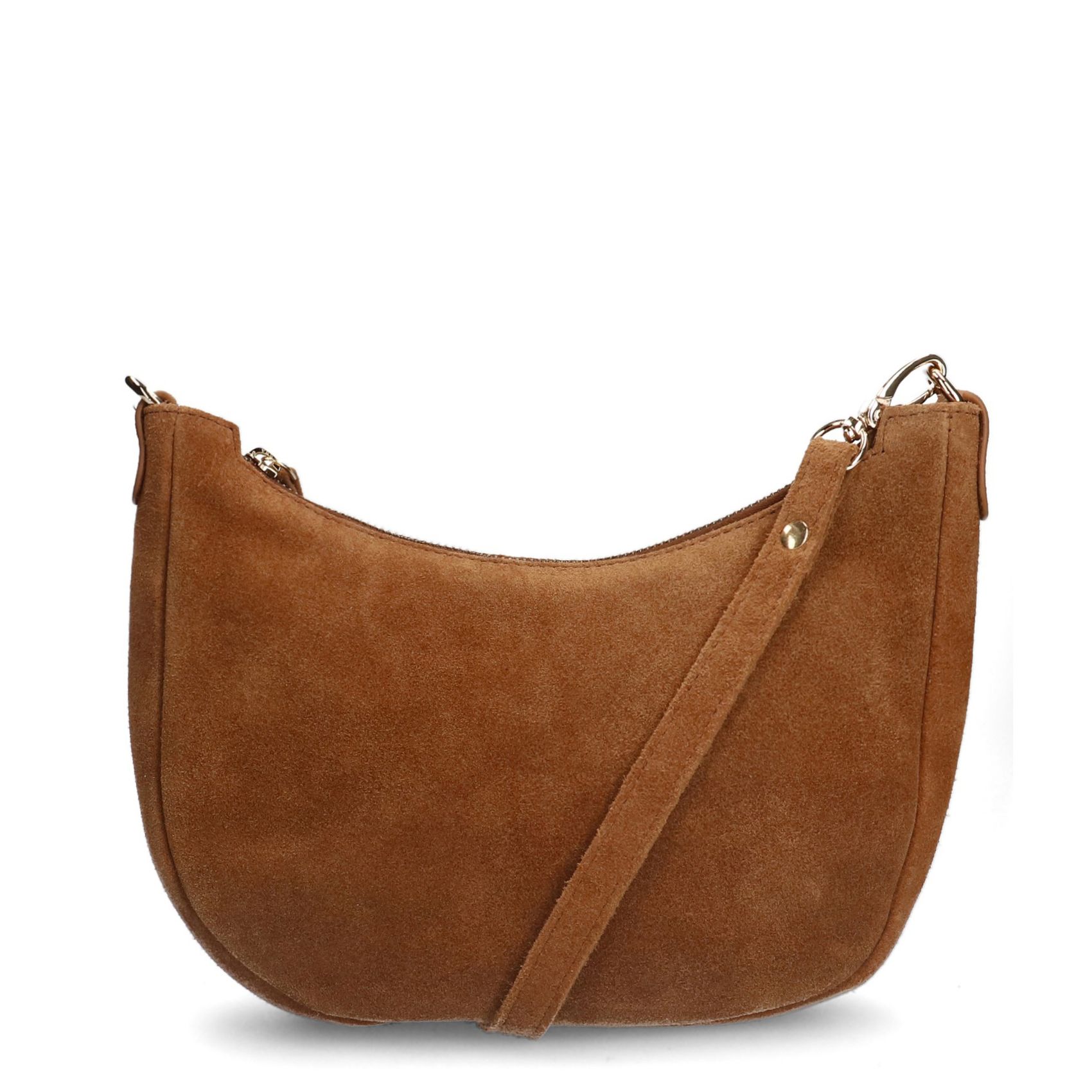 Cognacfarbene Schultertasche aus Veloursleder
