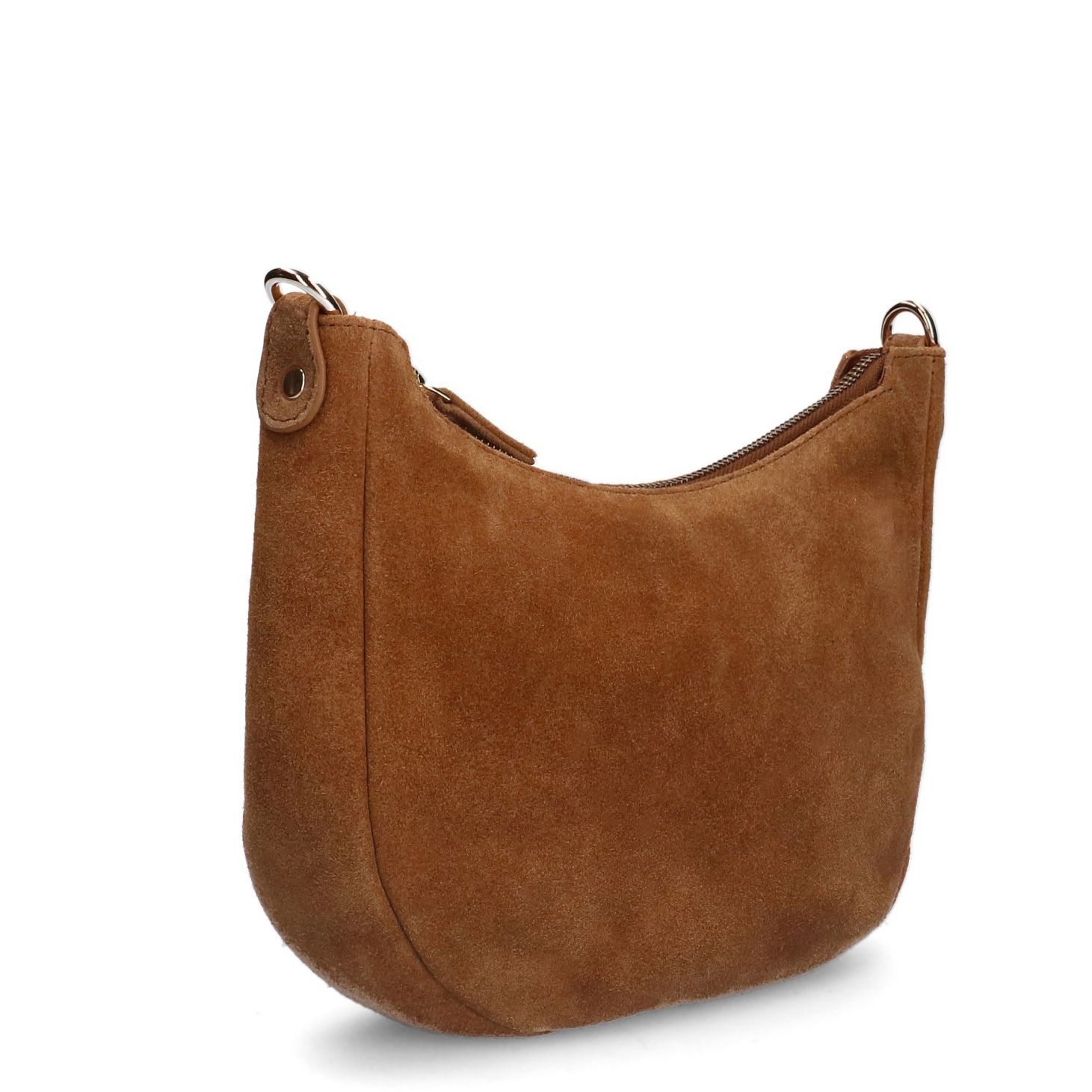 Cognacfarbene Schultertasche aus Veloursleder