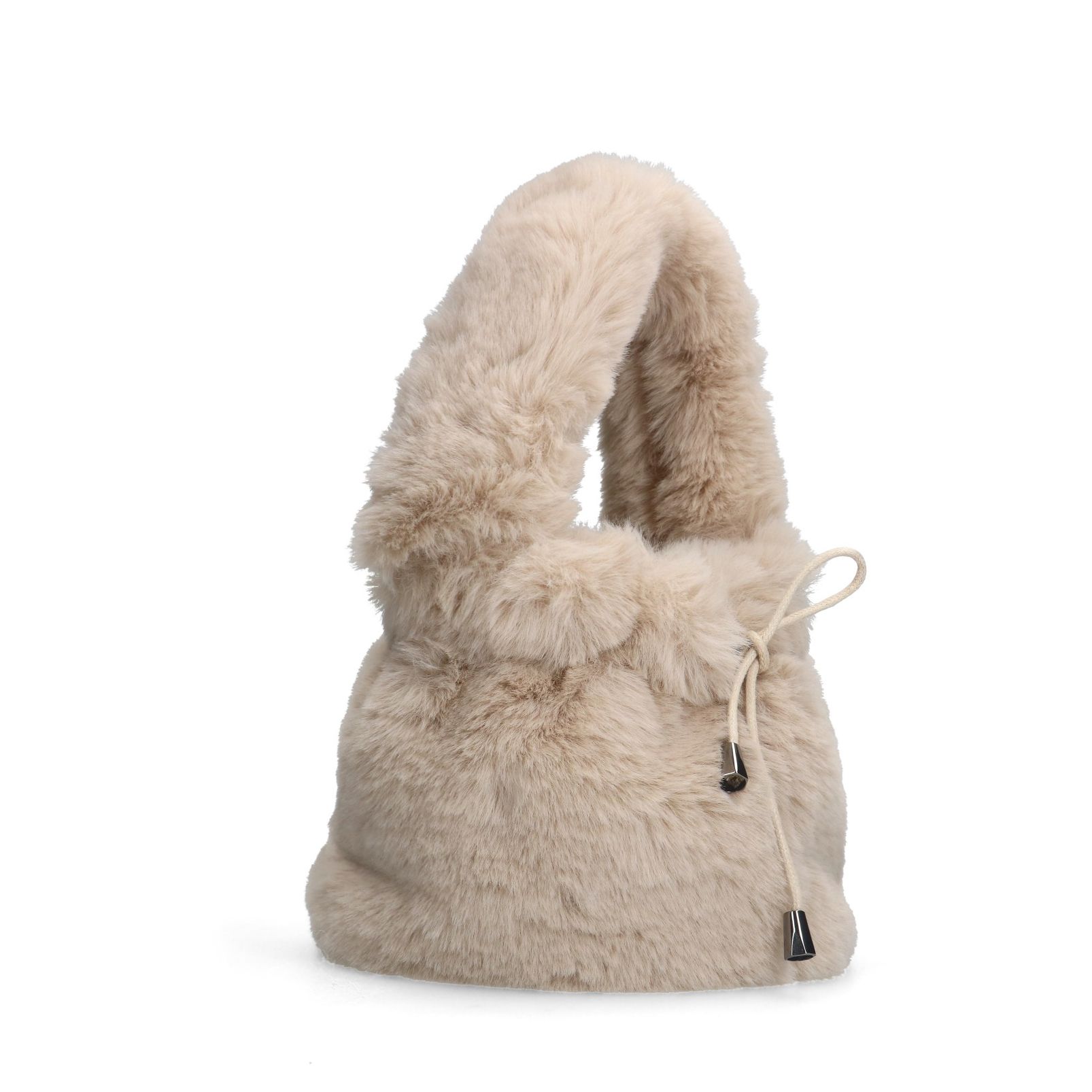 Beigefarbene Mini Bag aus Kunstfell