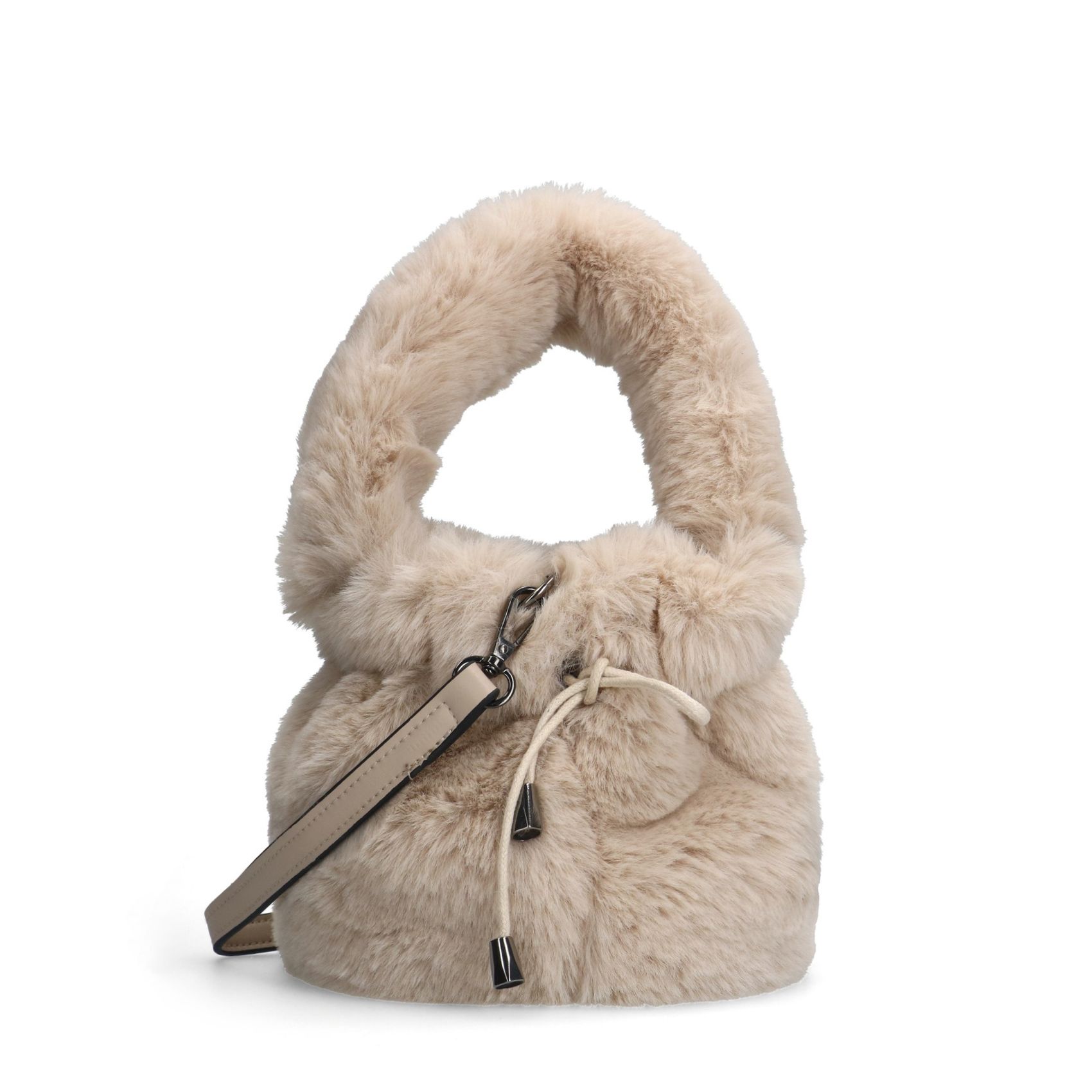 Beigefarbene Mini Bag aus Kunstfell