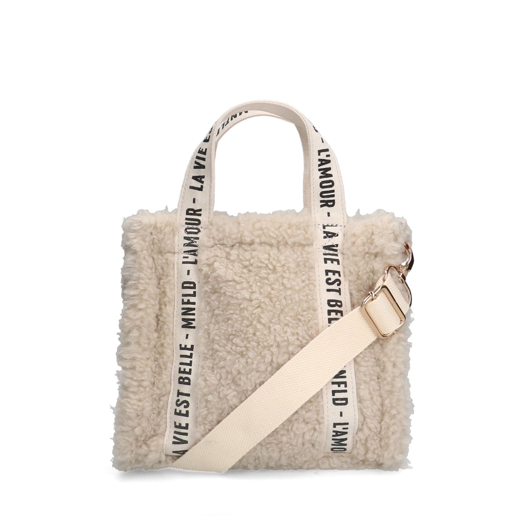 Beigefarbener Mini-Shopper in Teddy-Optik