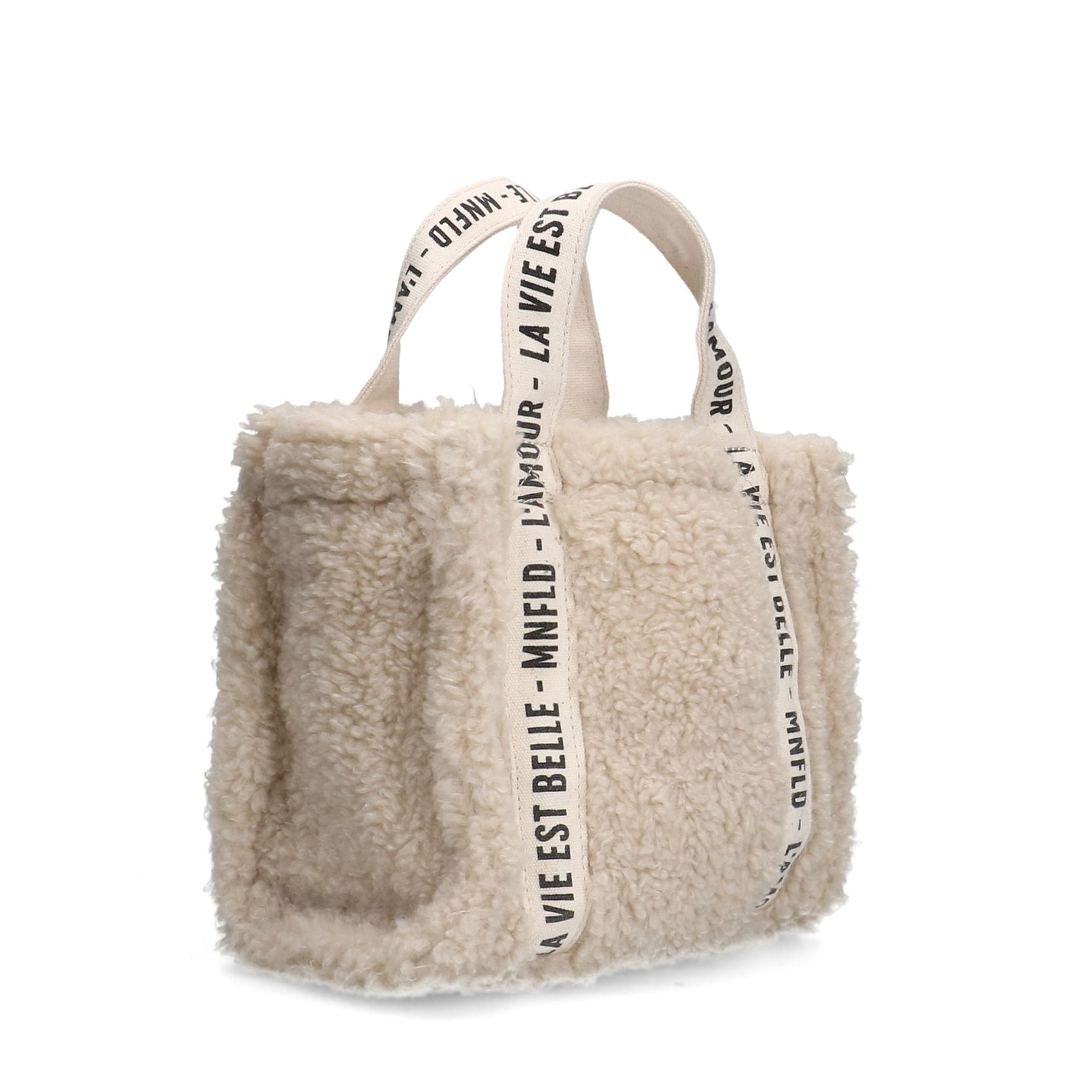 Beigefarbener Mini-Shopper in Teddy-Optik