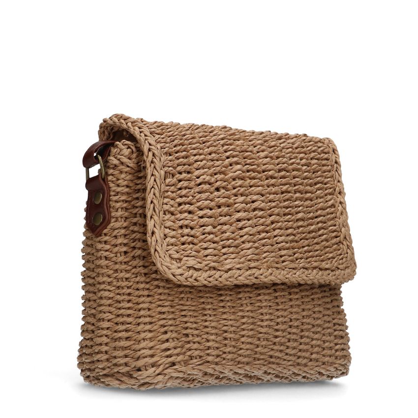 Beige raffia schoudertas