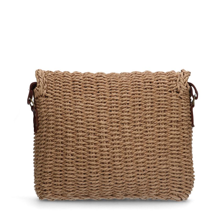 Beige raffia schoudertas