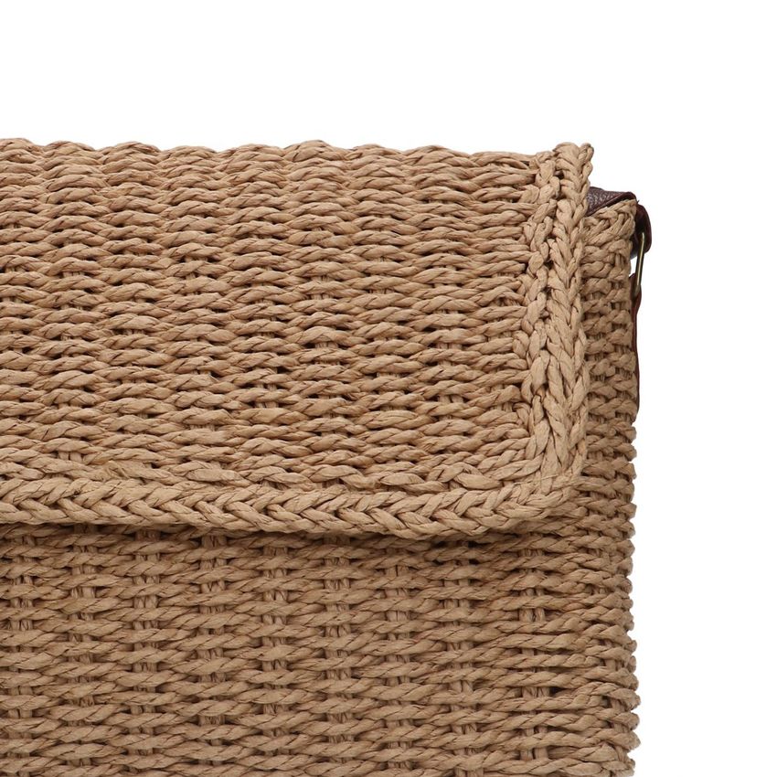 Beige raffia schoudertas