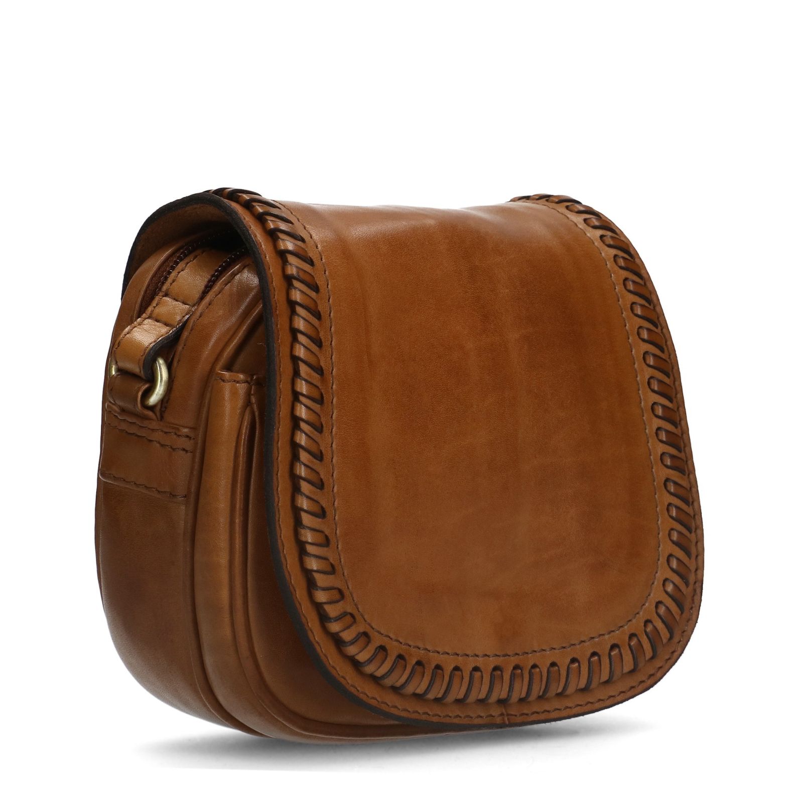 Cognac leren schoudertas met leren details