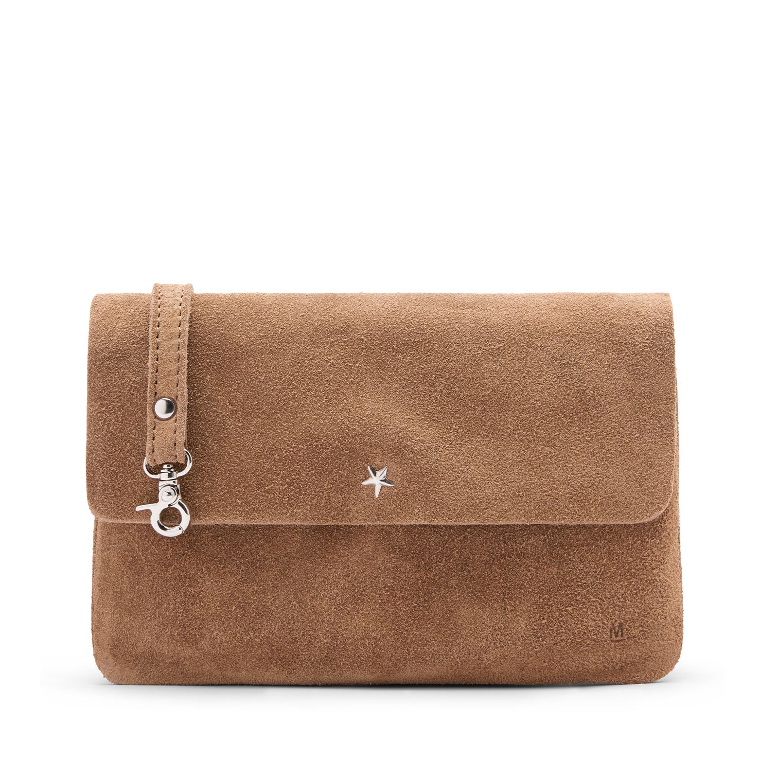 Taupefarbene Veloursleder-Clutch