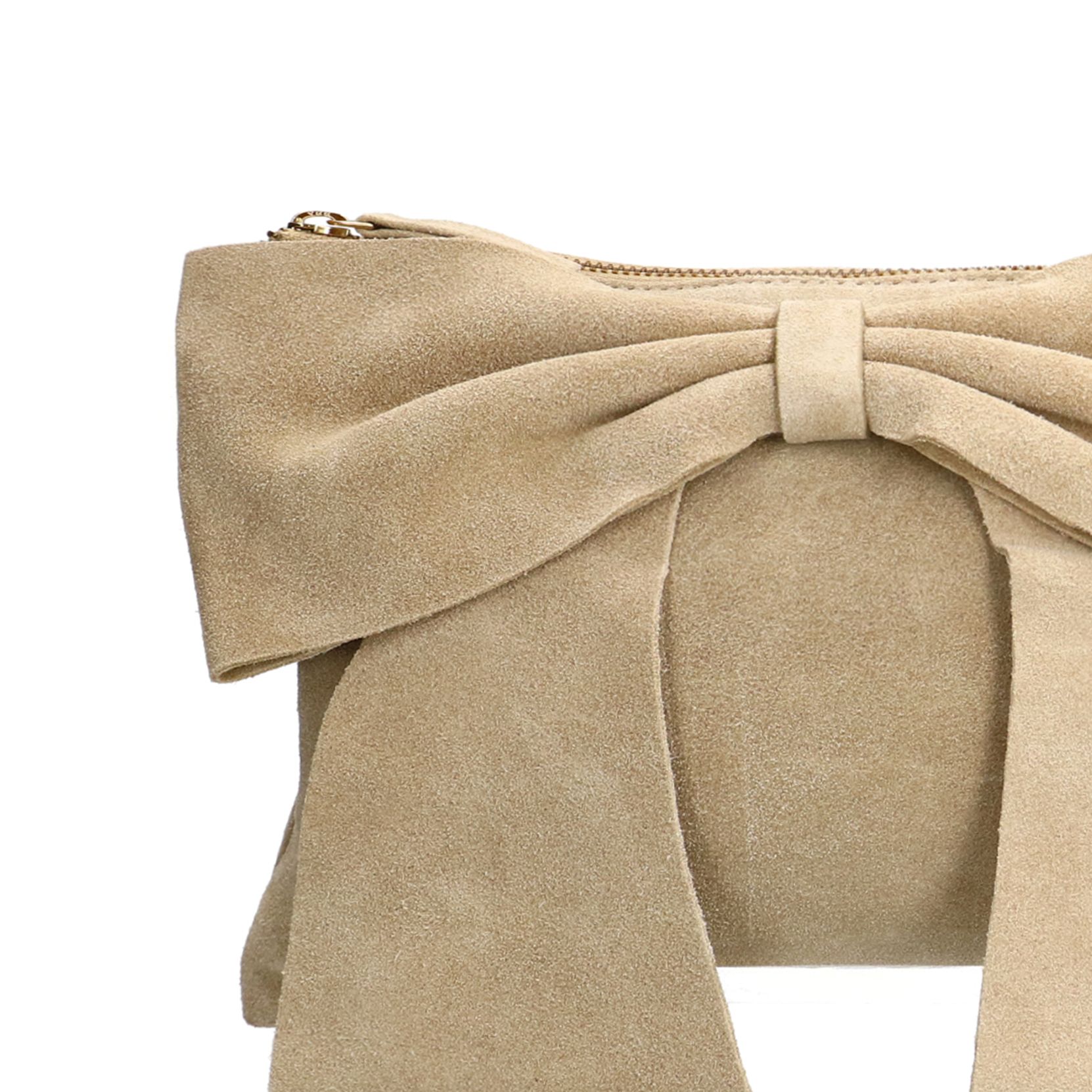 Beigefarbene Schultertasche aus Veloursleder