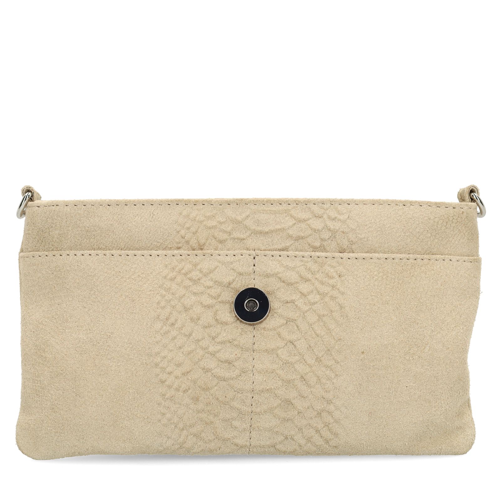 Beigefarbene Veloursleder-Clutch mit Krokomuster