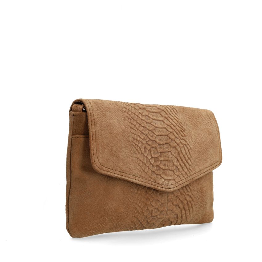Taupefarbene Veloursleder-Clutch