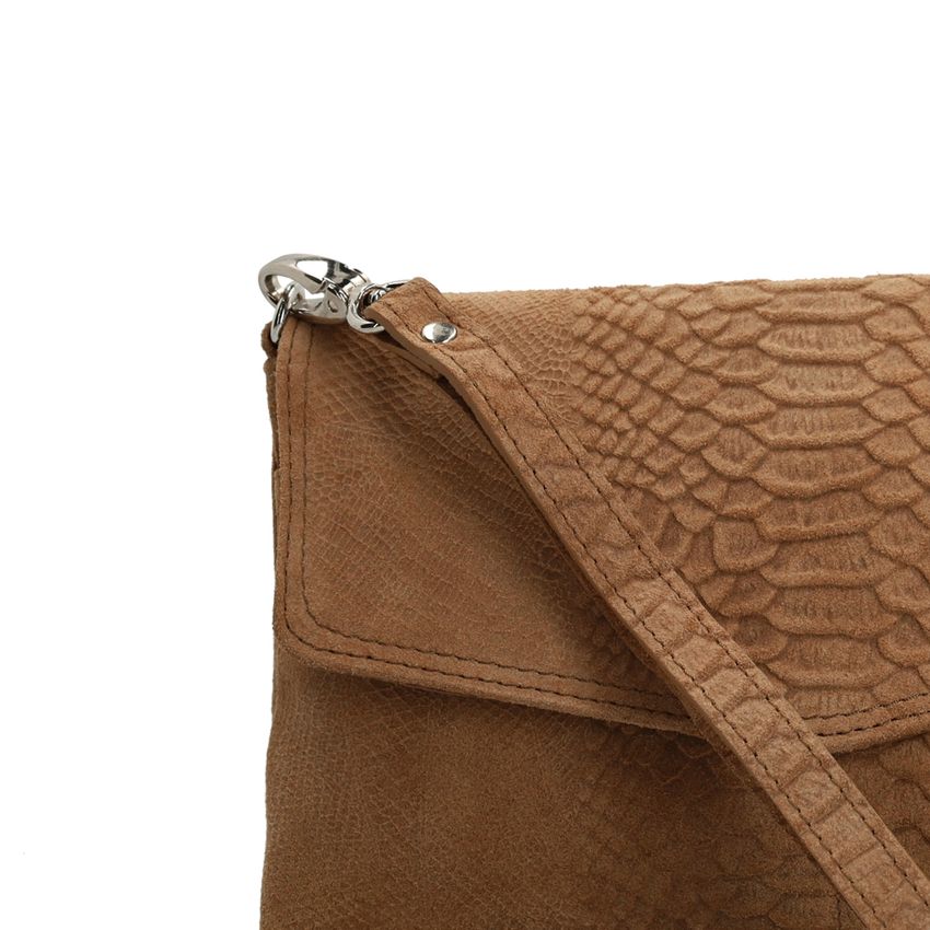 Taupefarbene Veloursleder-Clutch