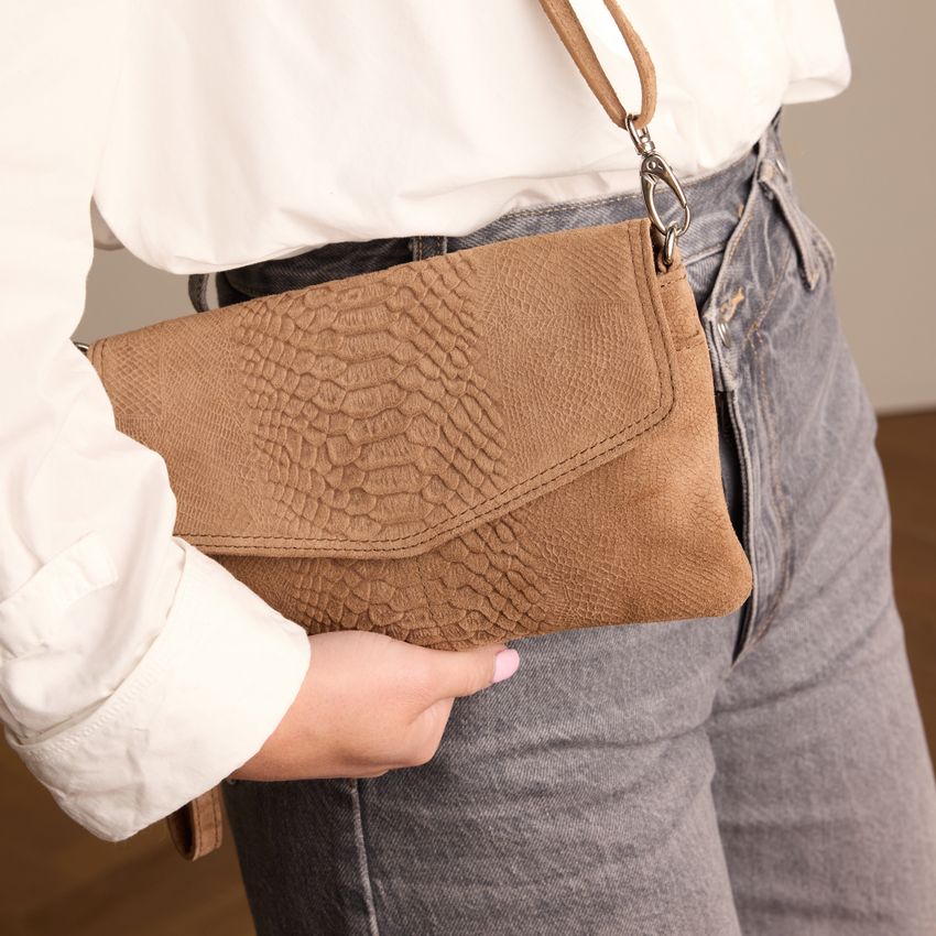 Taupe suède clutch