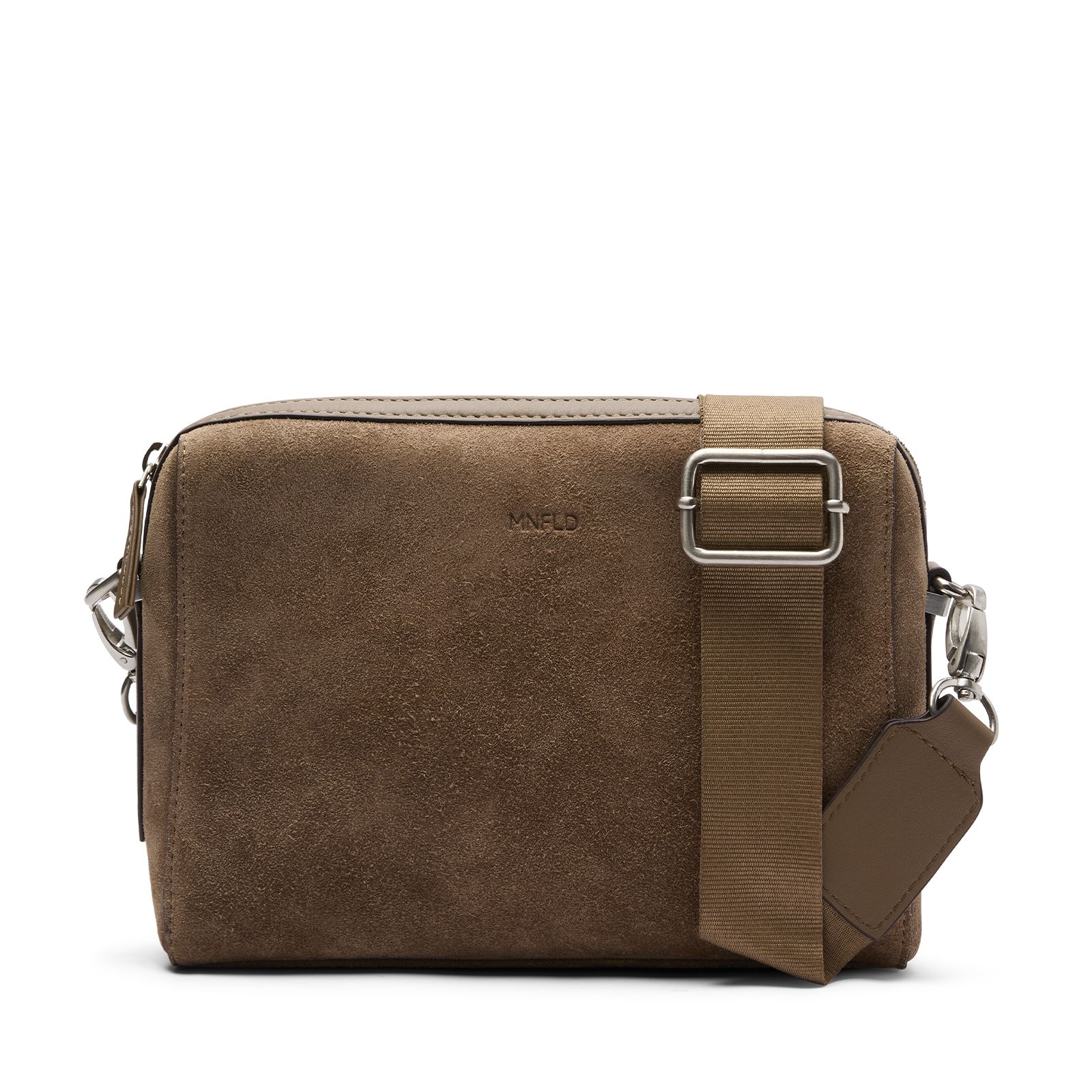 Taupefarbene Unisex-Schultertasche aus Veloursleder