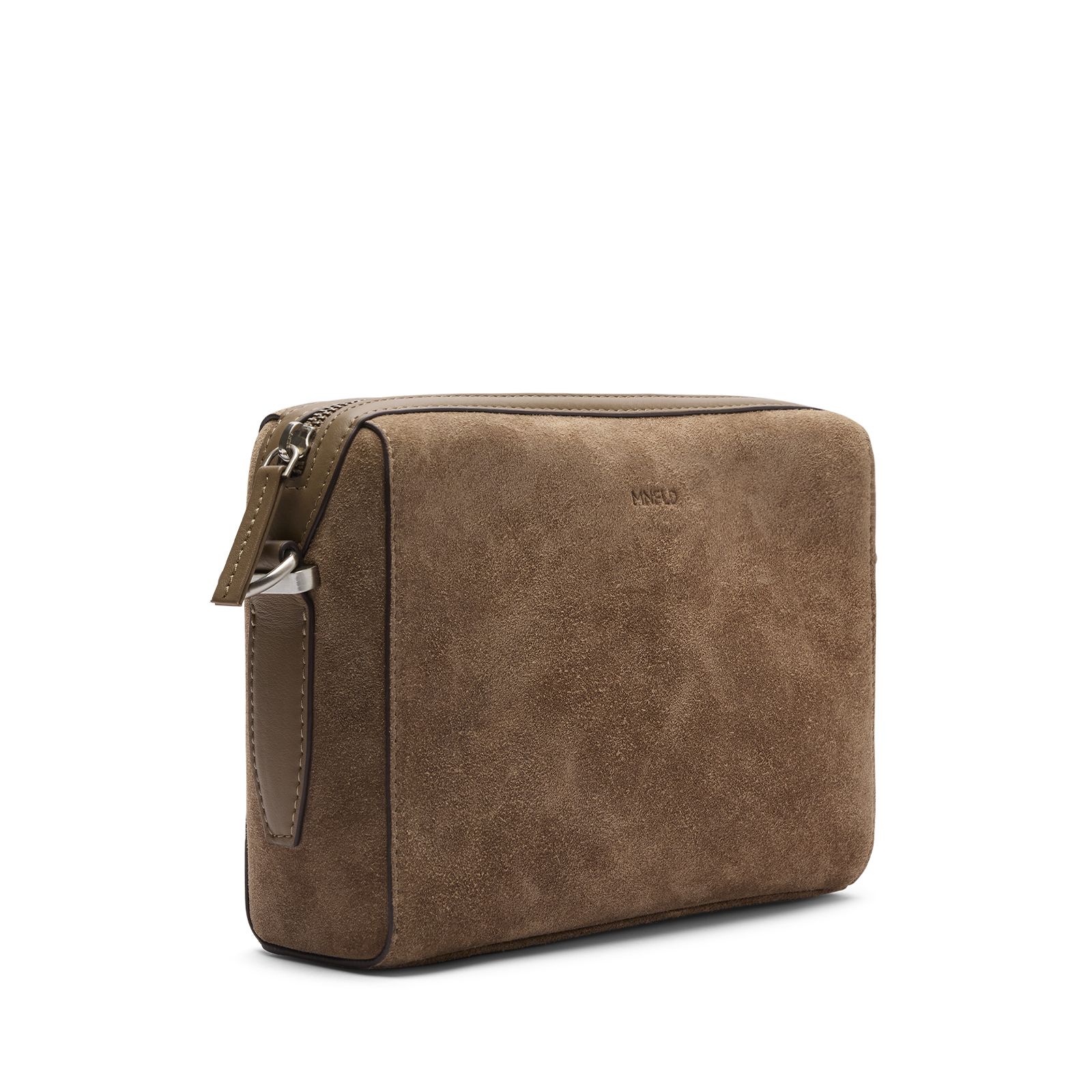 Taupefarbene Unisex-Schultertasche aus Veloursleder