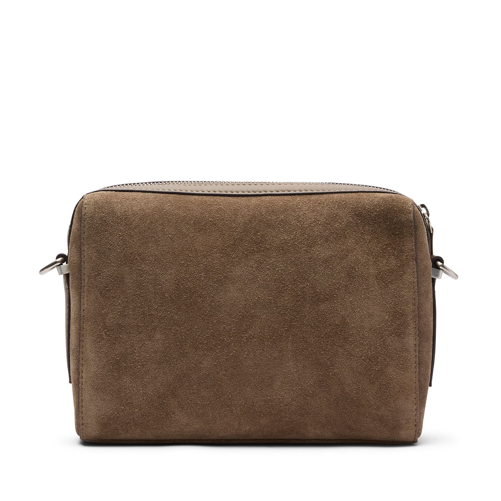 Taupefarbene Unisex-Schultertasche aus Veloursleder