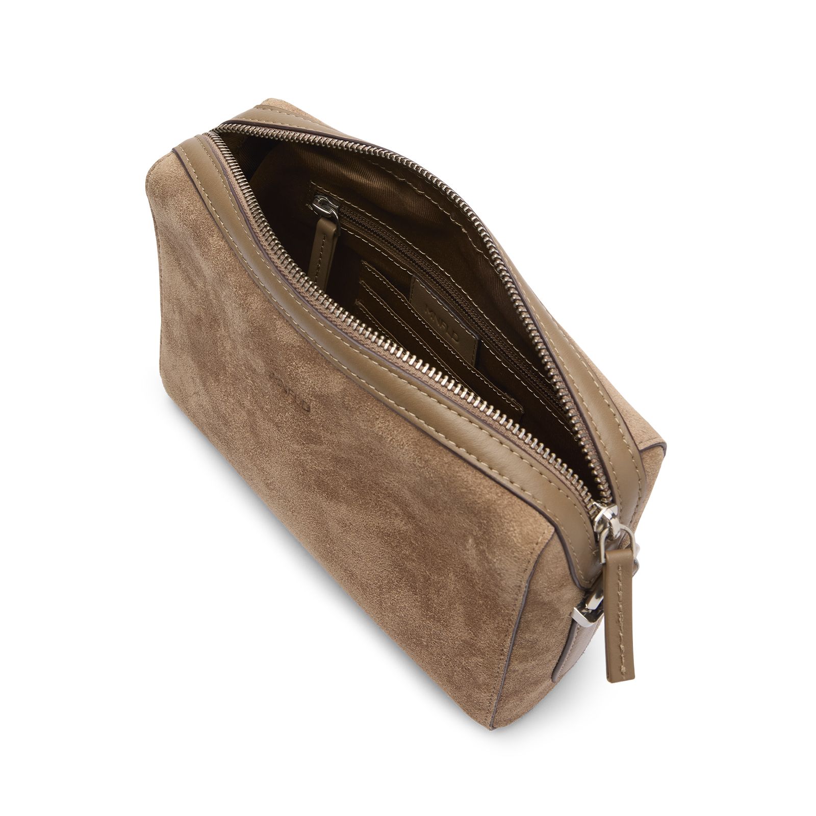 Taupefarbene Unisex-Schultertasche aus Veloursleder