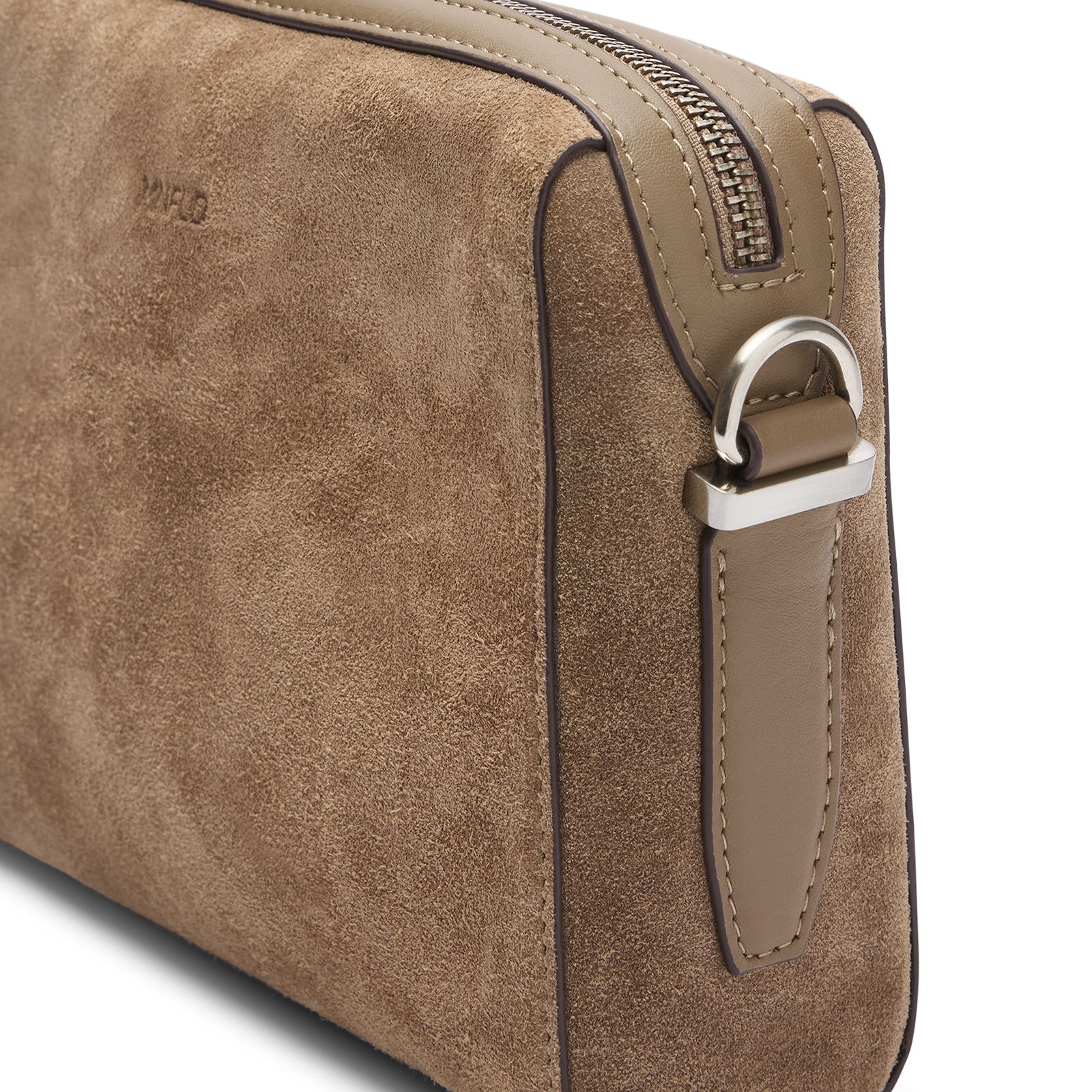 Taupefarbene Unisex-Schultertasche aus Veloursleder