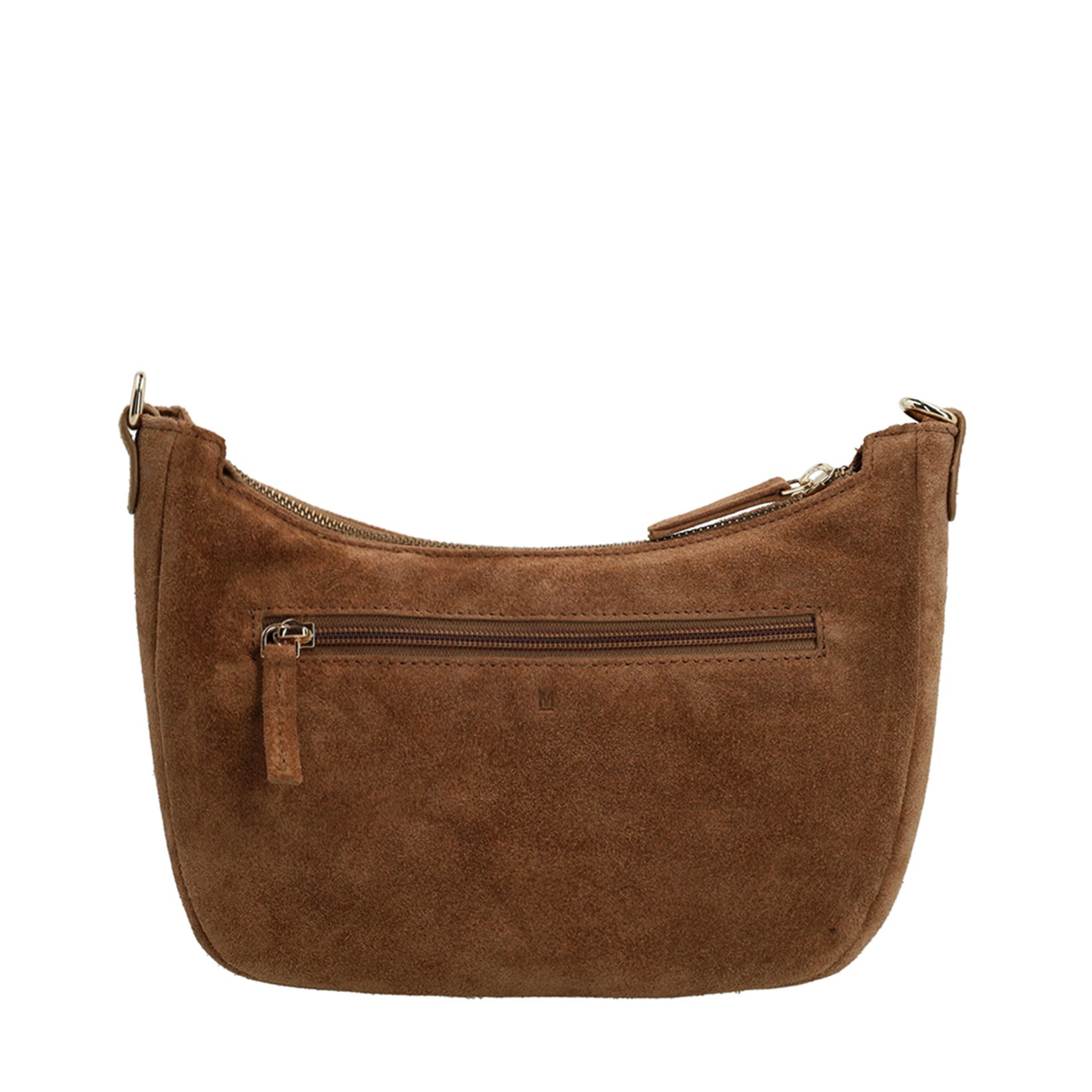 Taupefarbene Schultertasche aus Veloursleder