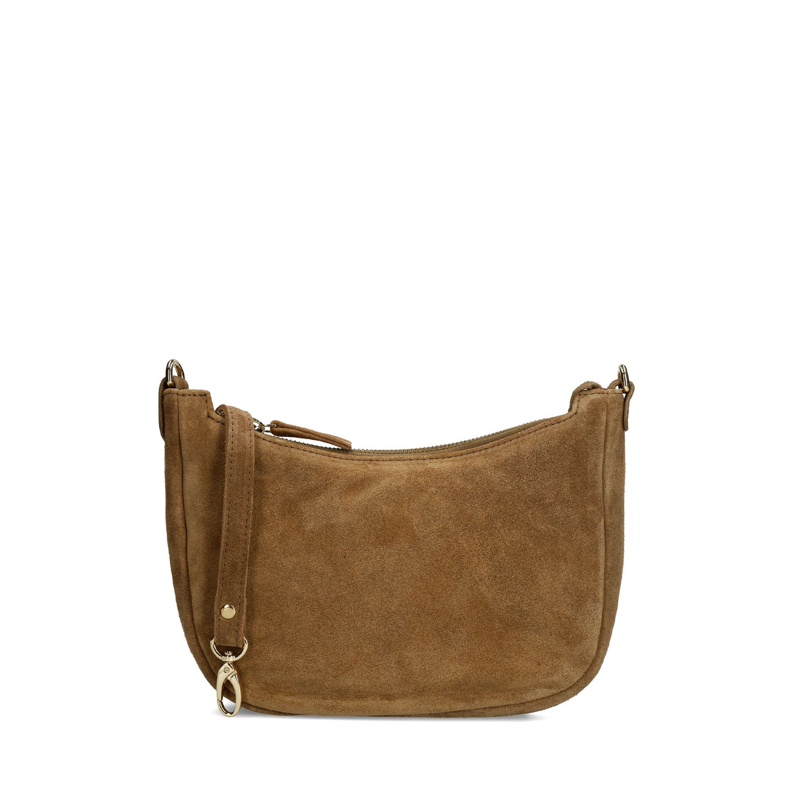 Taupefarbene Schultertasche aus Veloursleder