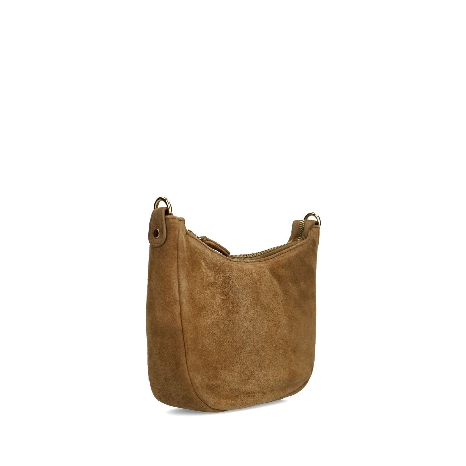 Taupefarbene Schultertasche aus Veloursleder