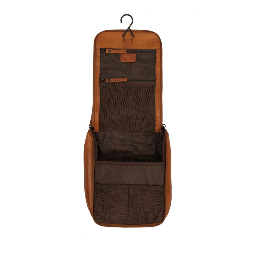 Cognac leren toilettas