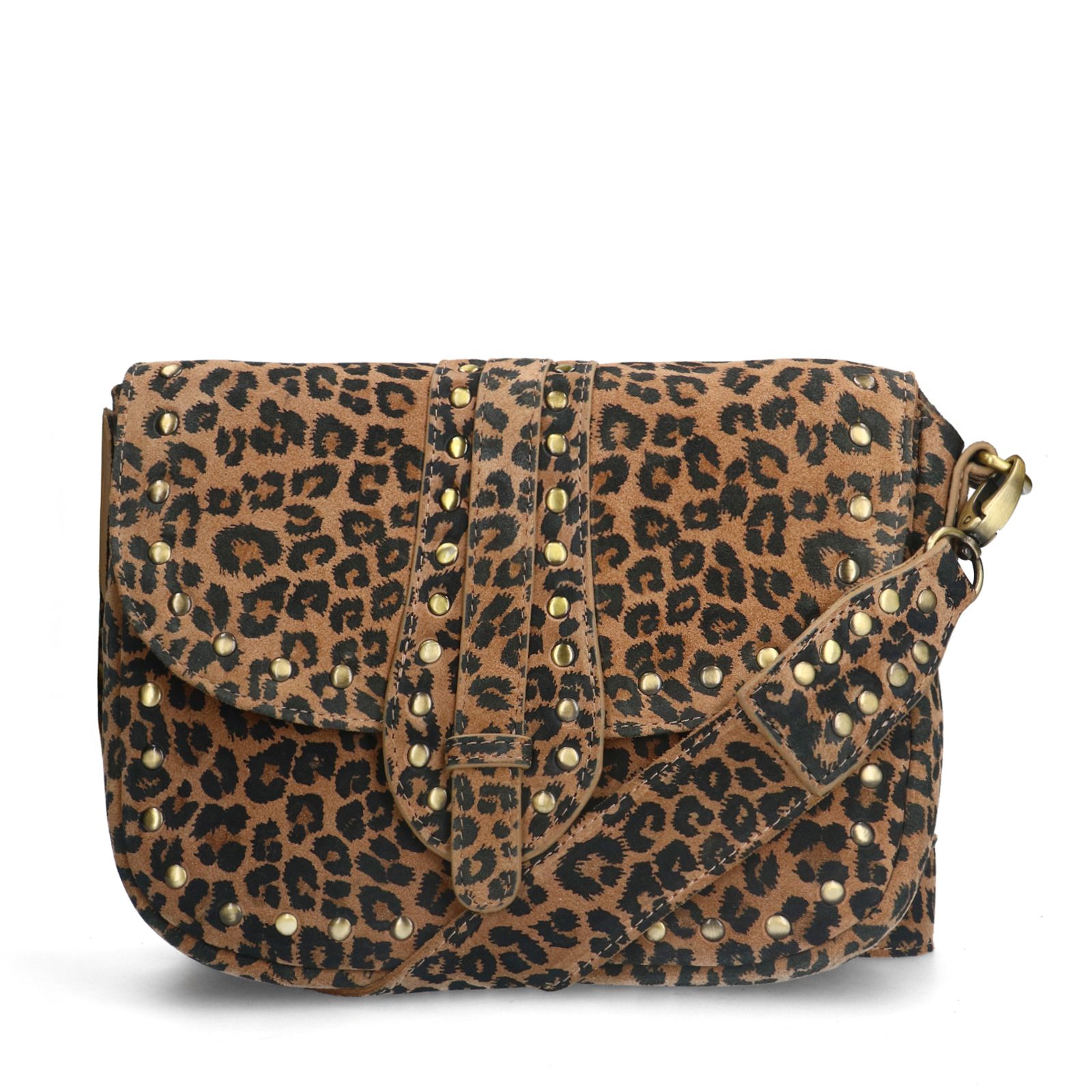 Veloursleder-Schultertasche mit Pantherprint und Schleife