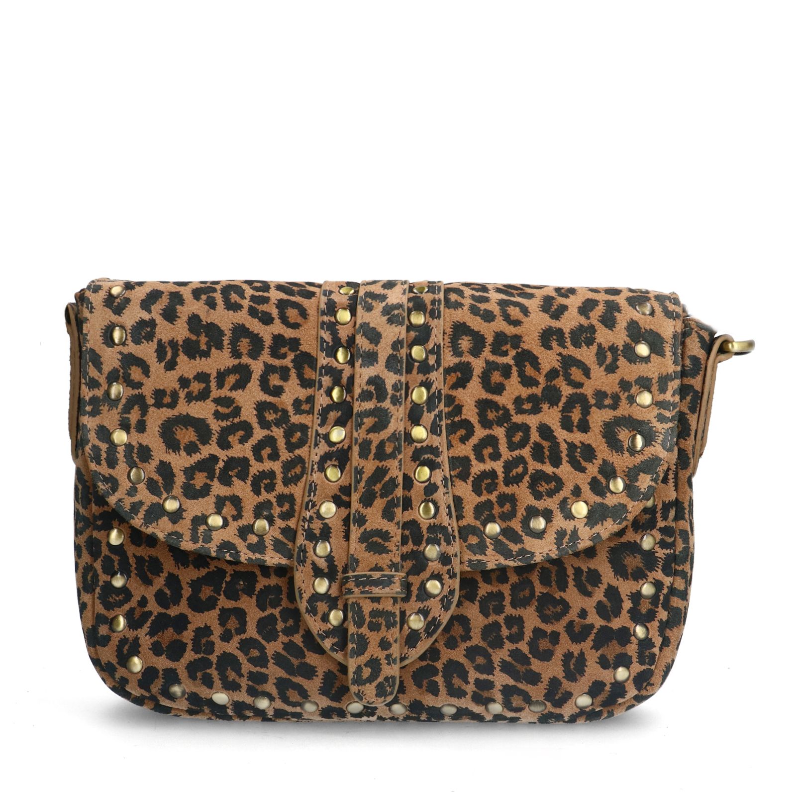Veloursleder-Schultertasche mit Pantherprint und Schleife