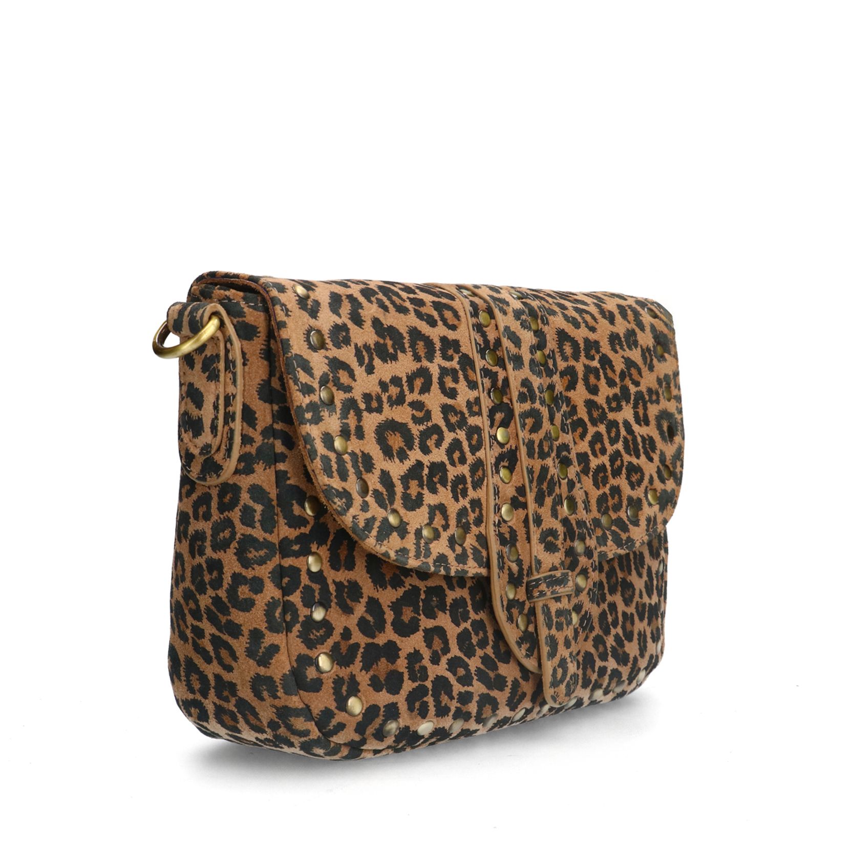 Veloursleder-Schultertasche mit Pantherprint und Schleife