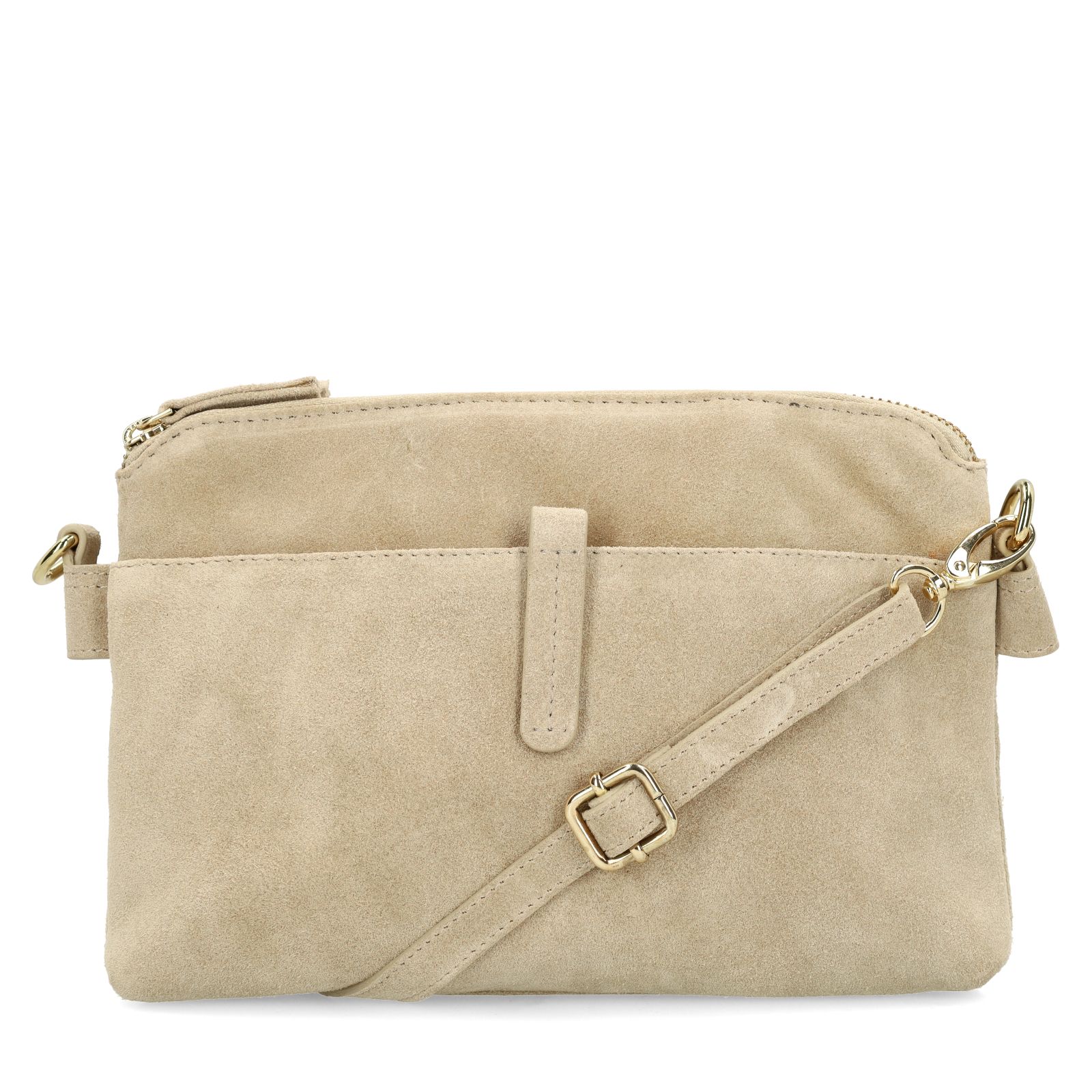 Beigefarbene Schultertasche aus Veloursleder