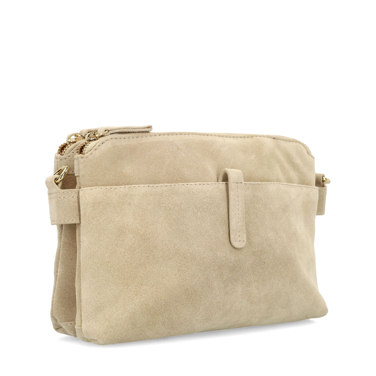 Beigefarbene Schultertasche aus Veloursleder