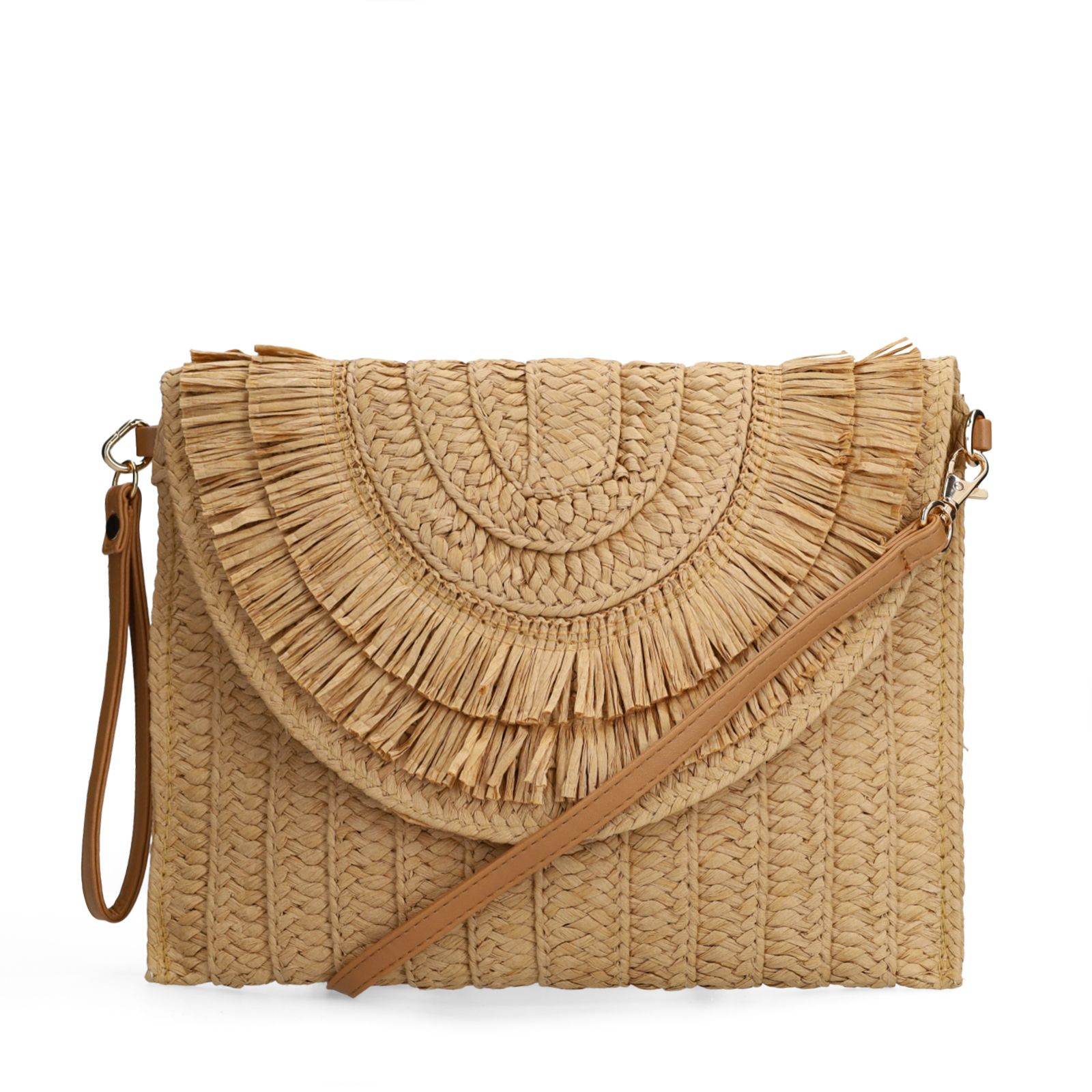 Beige raffia schoudertas
