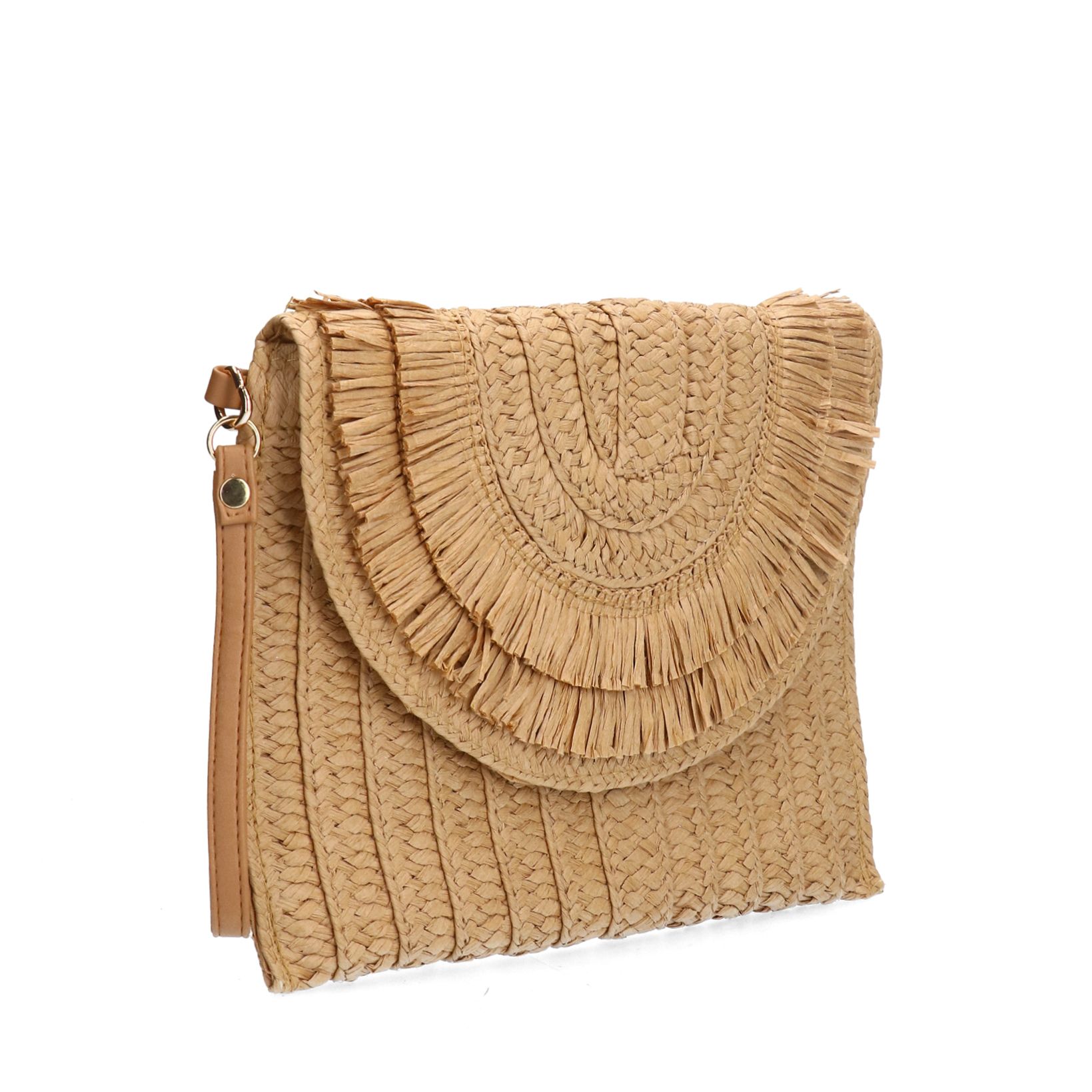 Beige raffia schoudertas