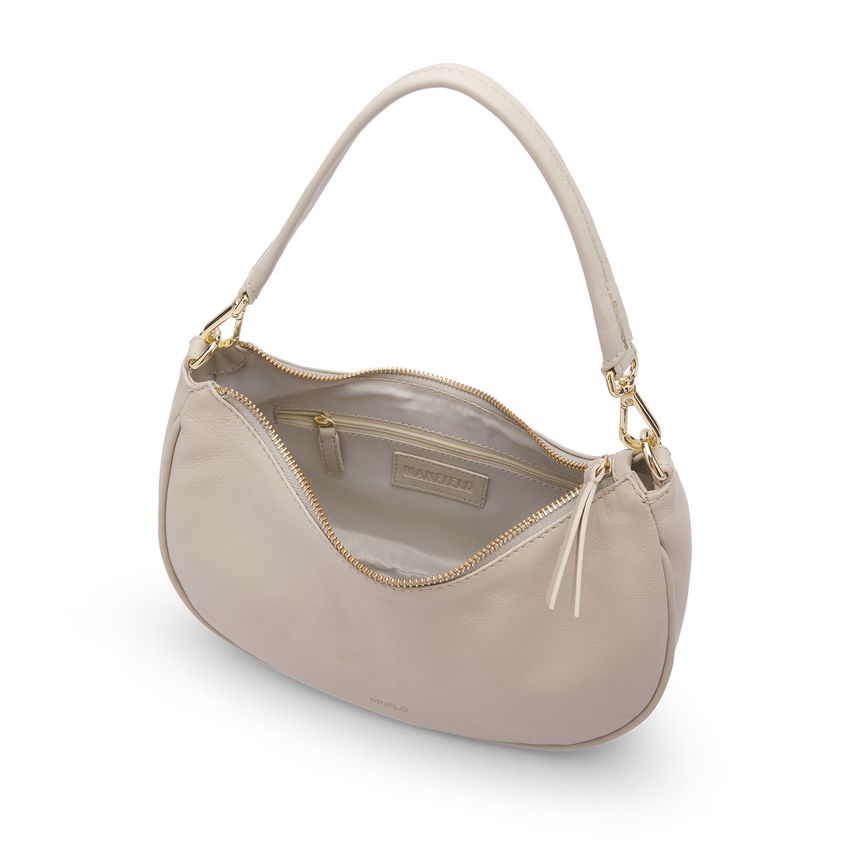 Beigefarbene Lederhandtasche