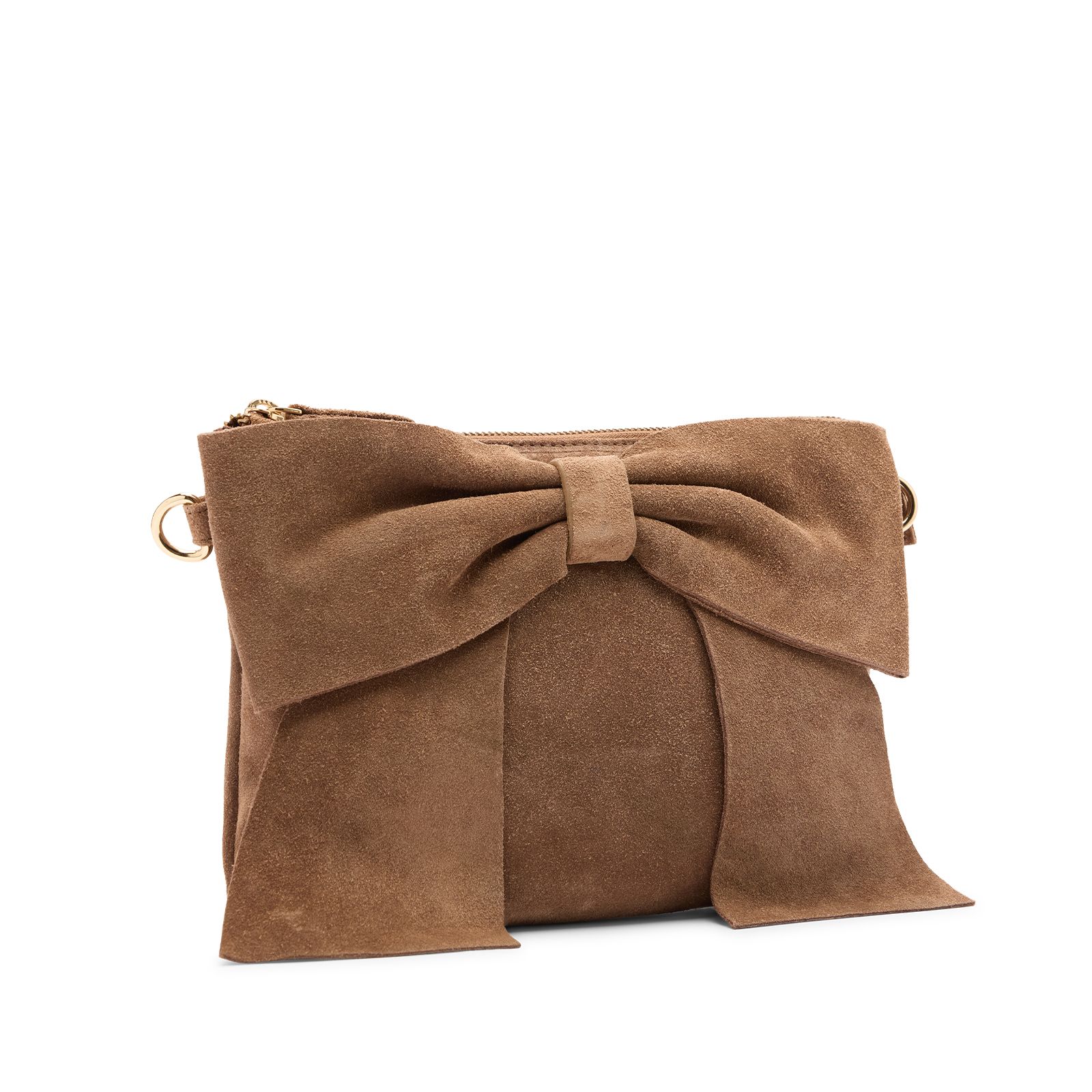 Taupe suède clutch met strik