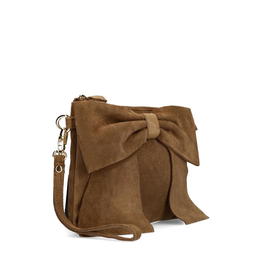Taupe suède clutch met strik