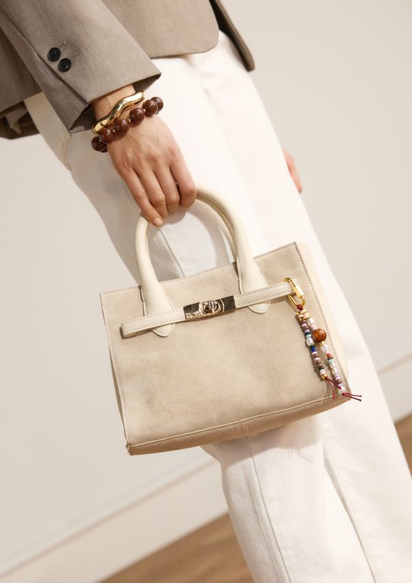 Offwhite Veloursleder-Handtasche